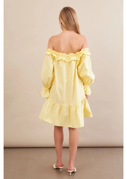Kadın Sarı Madonna Yaka Midi Elbise PSG1012 fırsatları