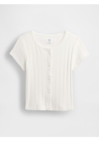 Kız Bebek Beyaz Pointelle Fitilli T-Shirt