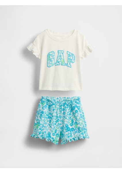 Kız Bebek Mavi Bebek & Küçük Çocuk Logo Outfit Set
