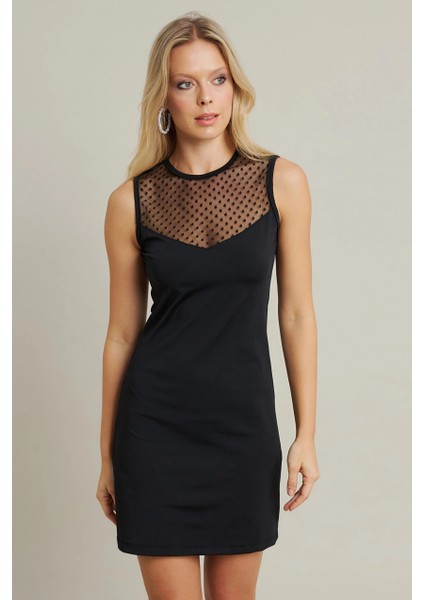 Kadın Siyah Tül Detaylı Mini Elbise TF77 fiyatları