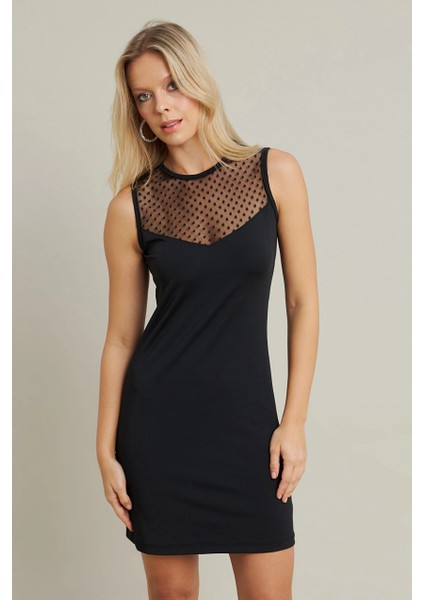 Kadın Siyah Tül Detaylı Mini Elbise TF77 modelleri