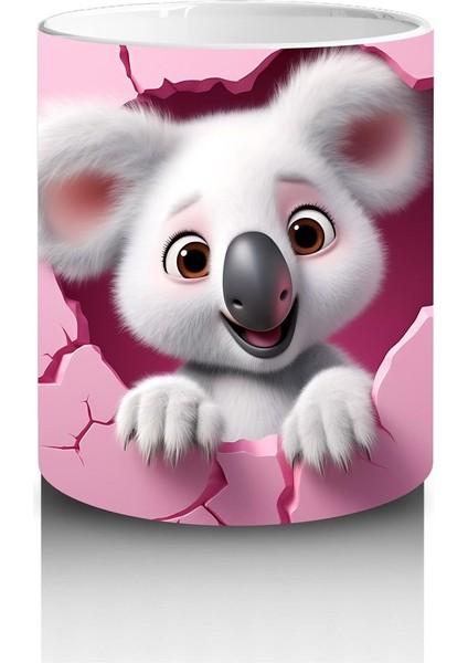 Çocuklara Sütü Sevdiren Kalp Çatlağından Bakan Şirin Koala Kupa Bardak