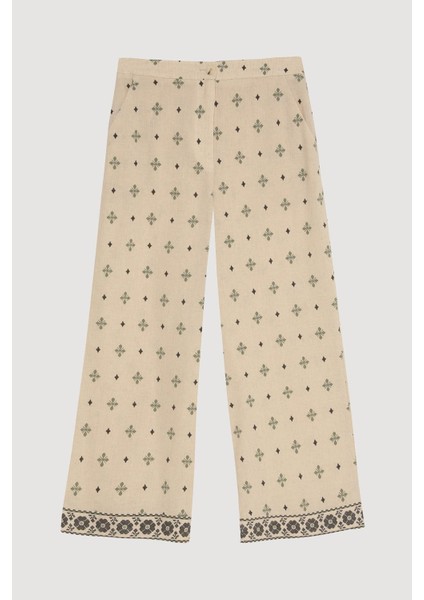 Kumaş Matchli Bej Kadın Pantolon PNT00412