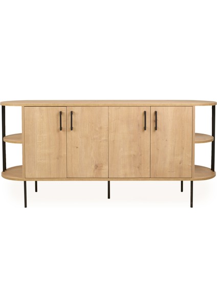 Federico 4 Kapaklı Raflı Konsol - Safir Meşe - 160 cm