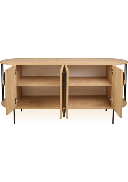 Federico 4 Kapaklı Raflı Konsol - Safir Meşe - 160 cm
