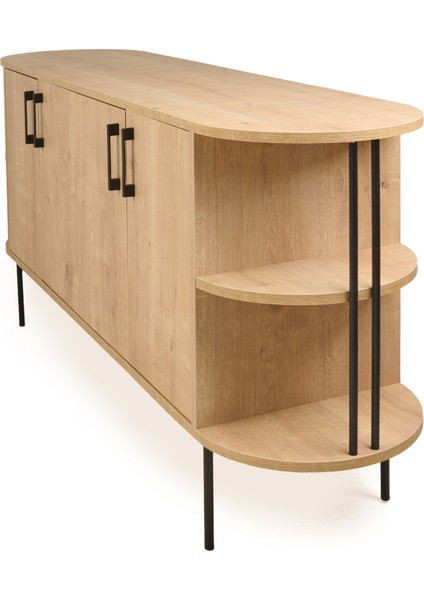 Federico 4 Kapaklı Raflı Konsol - Safir Meşe - 160 cm