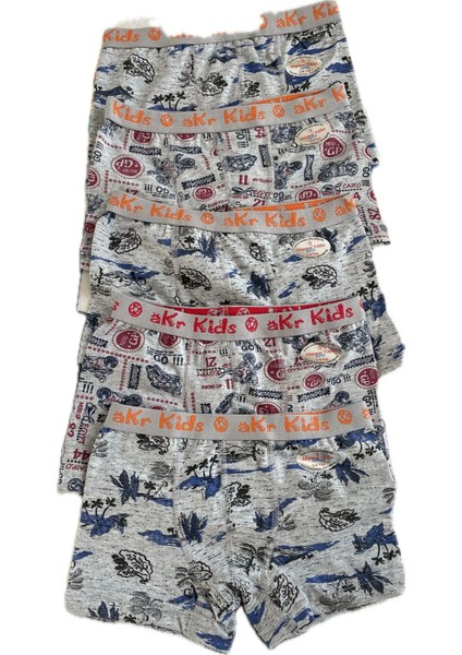 Erkek Çocuk Likralı Desenli Boxer 5li Paket