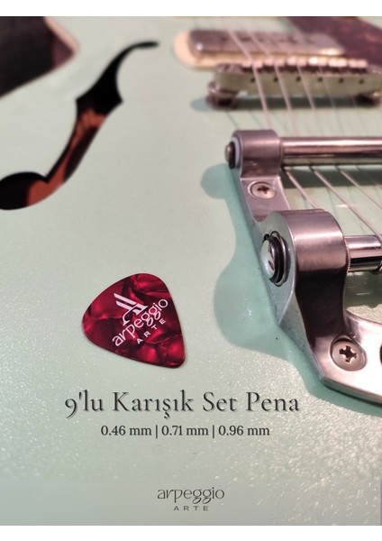 9’lu Gitar Pena Seti | Selüloid | 0.46 - 0.71 - 0.96 mm | Karışık Renk | Pena Şarjörü Hediye!