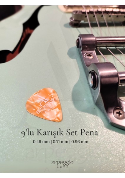 9’lu Gitar Pena Seti | Selüloid | 0.46 - 0.71 - 0.96 mm | Karışık Renk | Pena Şarjörü Hediye!