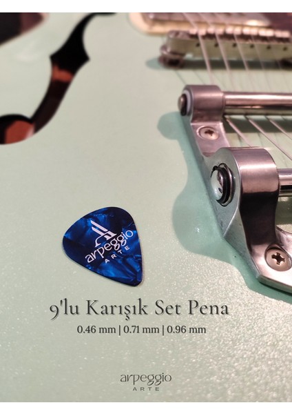 9’lu Gitar Pena Seti | Selüloid | 0.46 - 0.71 - 0.96 mm | Karışık Renk | Pena Şarjörü Hediye!