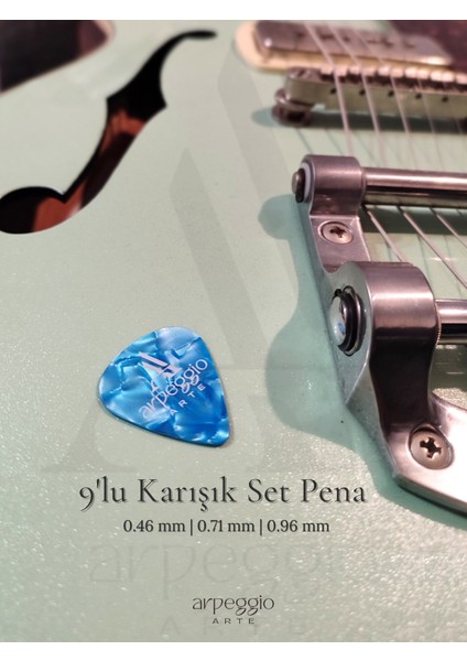 9’lu Gitar Pena Seti | Selüloid | 0.46 - 0.71 - 0.96 mm | Karışık Renk | Pena Şarjörü Hediye!