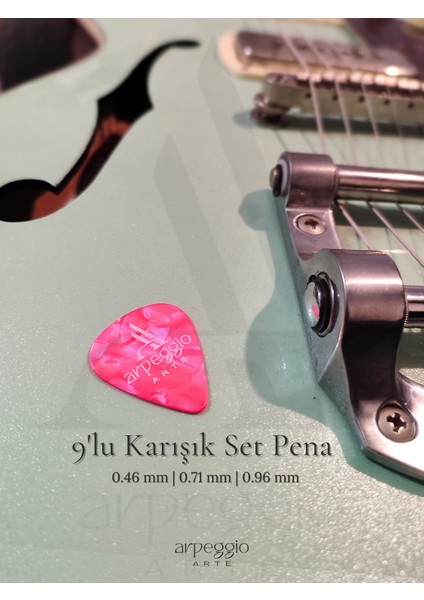 9’lu Gitar Pena Seti | Selüloid | 0.46 - 0.71 - 0.96 mm | Karışık Renk | Pena Şarjörü Hediye!