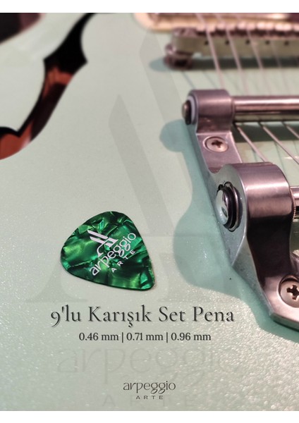 9’lu Gitar Pena Seti | Selüloid | 0.46 - 0.71 - 0.96 mm | Karışık Renk | Pena Şarjörü Hediye!