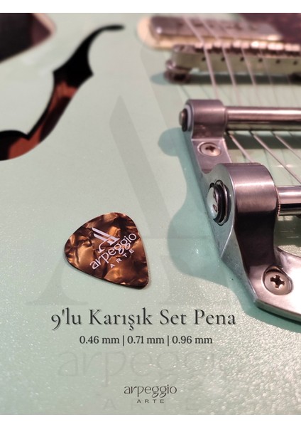 9’lu Gitar Pena Seti | Selüloid | 0.46 - 0.71 - 0.96 mm | Karışık Renk | Pena Şarjörü Hediye!