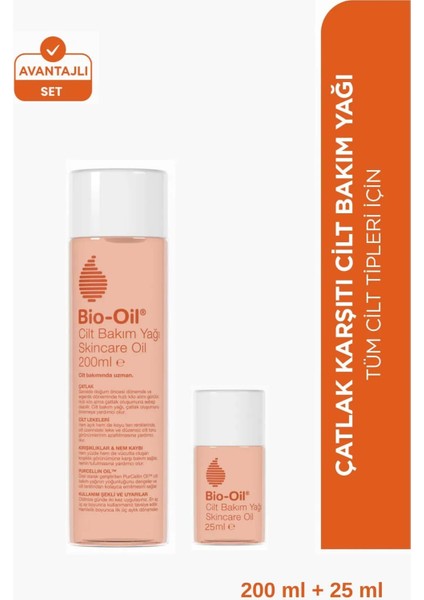 Seyahat Seti: Bio-Oil Çatlak Karşıtı & Leke Karşıtı Nemlendirici Cilt Bakım Yağı 200ML - 25ML SET