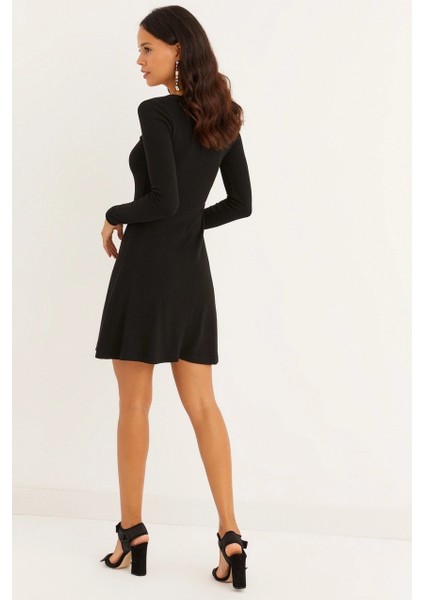 Kadın Siyah U Yaka Kaşkorse Mini Elbise EY1308 fırsatları