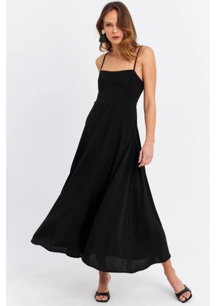 Kadın Siyah Sırtı Gipeli Astarlı Midi Elbise ERL10047 fırsatları