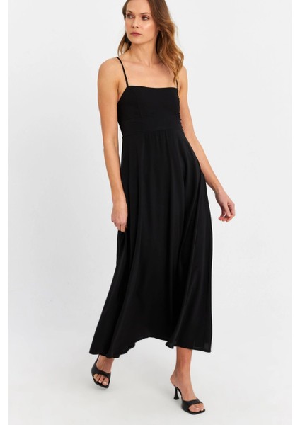 Kadın Siyah Sırtı Gipeli Astarlı Midi Elbise ERL10047 indirimleri