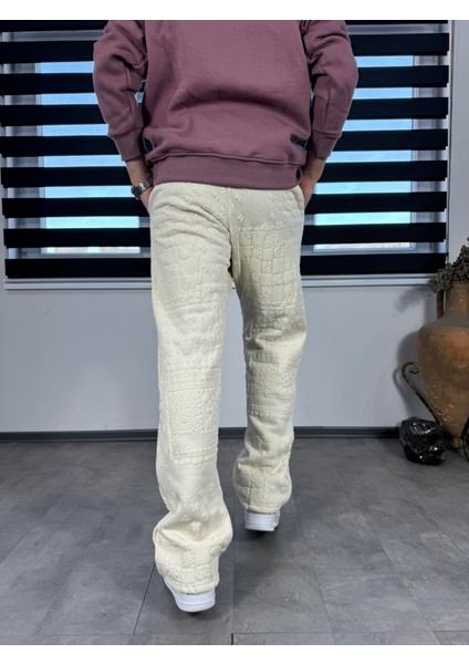 Bej Kabartma Desenli Baggy Eşofman modelleri