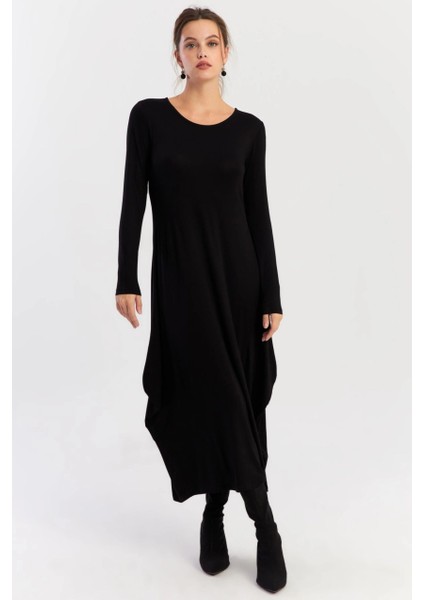 Kadın Siyah Midi Elbise LPP1272