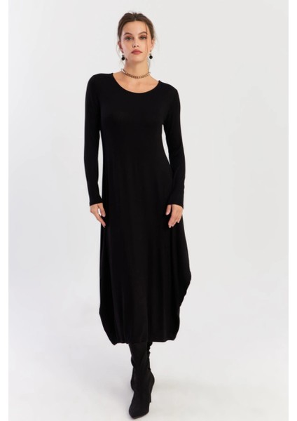Kadın Siyah Midi Elbise LPP1272 fırsatları