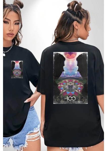 The 100 Dizi Posteri Siyah Oversize Kadın Erkek Ön ve Sırt Baskılı Tişört