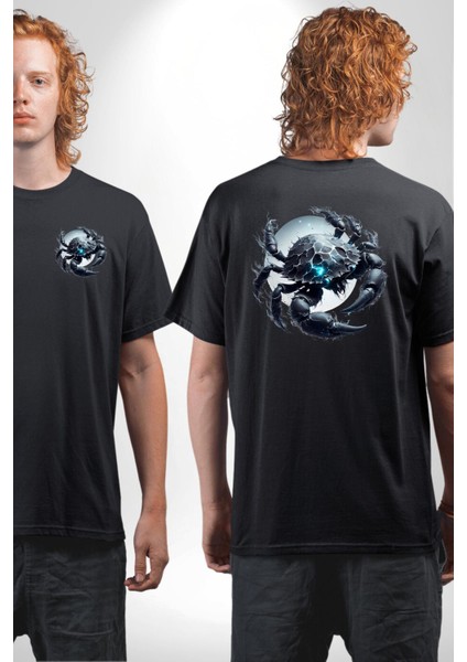 Yengeç Burçu Özel Tasarım Siyah Oversize Kadın Erkek Ön ve Sırt Baskılı Tişört fırsatları