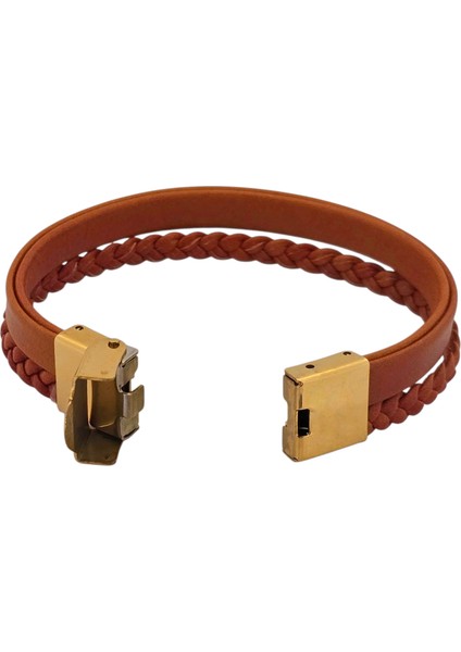 Taç Temalı Taç Motifli 14 Ayar Altın Plakalı Kahverengi Derili Hediye Bileklik-467SEMBOL indirimleri