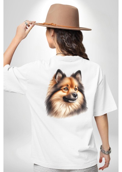 Zeki Finnish Spitz Köpek Beyaz Oversize Kadın Erkek Ön ve Sırt Baskılı Tişört fiyatları