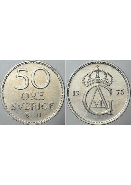 Isveç 50 Öre 1973 Çilaltı Kondisyon.