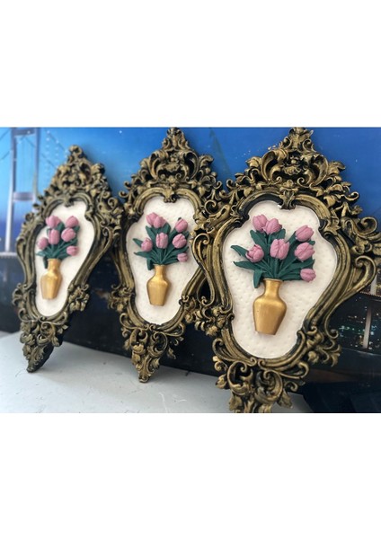 Çiçekli Özel Tasarım Vintage Tazı Tablo 3lü Set 42CM