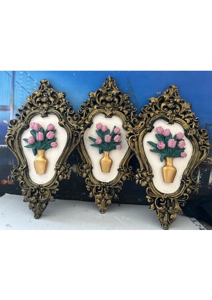 Çiçekli Özel Tasarım Vintage Tazı Tablo 3lü Set 42CM fiyatları