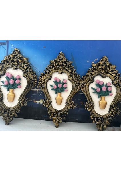 Çiçekli Özel Tasarım Vintage Tazı Tablo 3lü Set 42CM modelleri