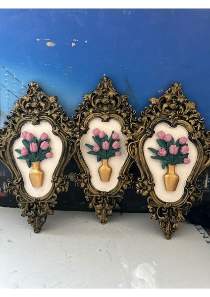 Çiçekli Özel Tasarım Vintage Tazı Tablo 3lü Set 42CM fırsatları