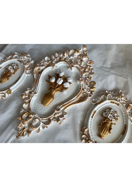 Beyaz -Gold Özel Tasarım 3lü Duvar Tablo Set 42CM ve 23 cm fiyatları