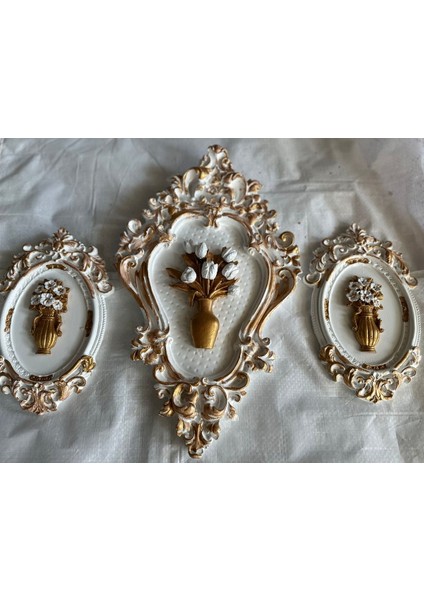 Beyaz -Gold Özel Tasarım 3lü Duvar Tablo Set 42CM ve 23 cm fırsatları
