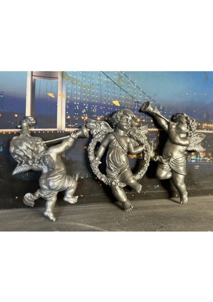Büyük Duvar Melek 3lü Set 25CM Gümüş modelleri