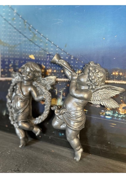 Büyük Duvar Melek 3lü Set 25CM Gümüş
