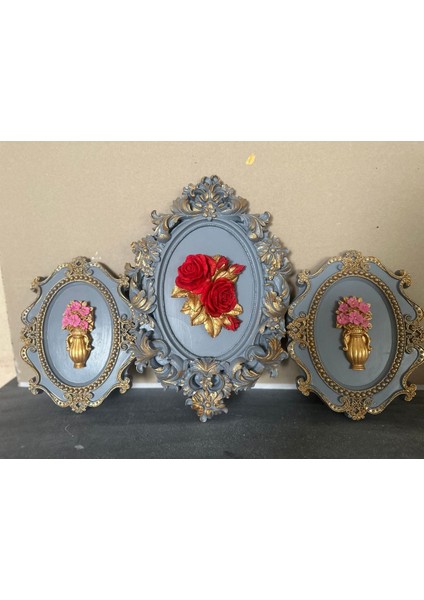 Çiçekli Dekoratif Duvar Tablosu 3 Lü Set