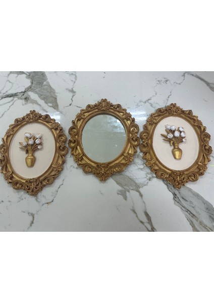 Duvar Tablosu 3 Lü , Dekoratif Aynalı Duvar Tablosu 42 cm