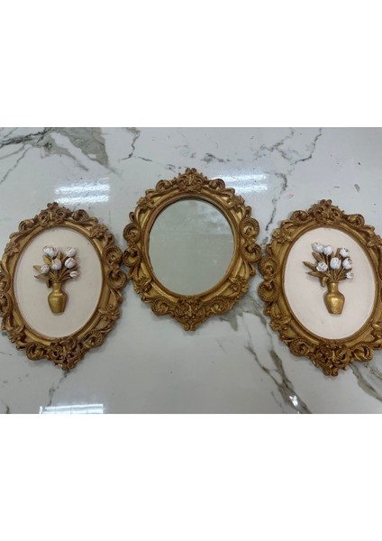 Duvar Tablosu 3 Lü , Dekoratif Aynalı Duvar Tablosu 42 cm