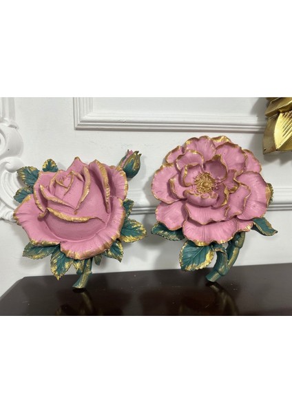 Duvar Süsü , Modern Şakayık ve Gül Duvar Dekoru 2 Li Set (25 Cm)