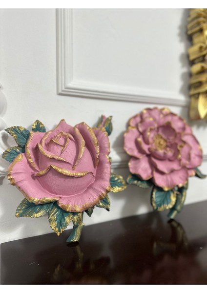 Duvar Süsü , Modern Şakayık ve Gül Duvar Dekoru 2 Li Set (25 Cm) modelleri