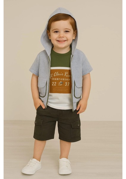 Fermuarlı Kapşonlu Gömlek Kapri 3'lü Takım