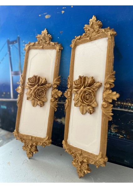 Gül Detaylı Duvar Tablosu 2li Set 46CM