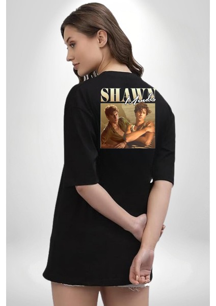 Shawn Mendes Hayran Moda Rock Siyah Oversize Kadın Erkek Ön ve Sırt Baskılı Tişört indirimleri
