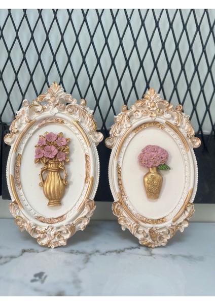 Tasarım Masa Duvar Çiçekli Tablo 2 Li