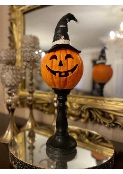 Yılbaşı Halloween Şapkalı Cadı Kabak Biblo Heykel Büyük (50 Cm)