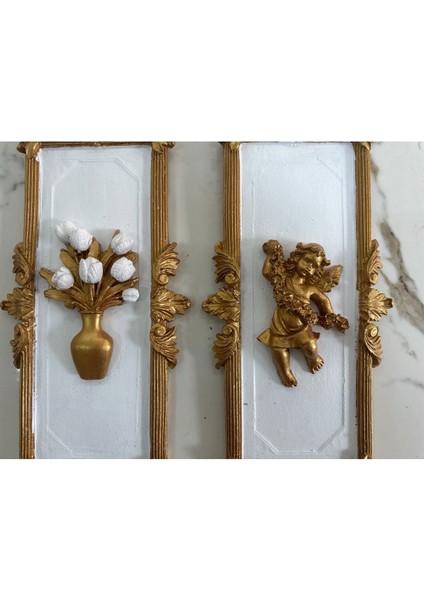 Melek ve Çiçekli Tablo 2 Li Set (46CM)