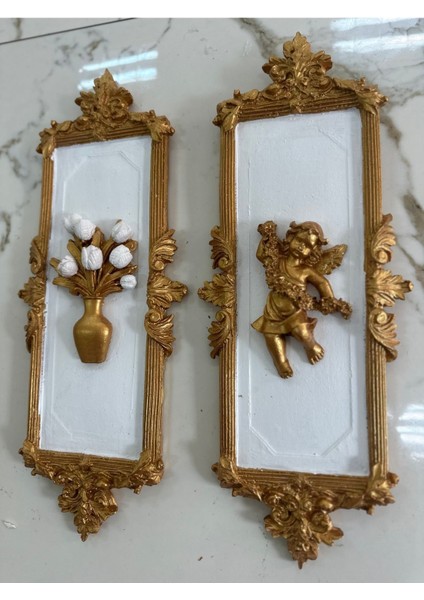 Melek ve Çiçekli Tablo 2 Li Set (46CM) fiyatları